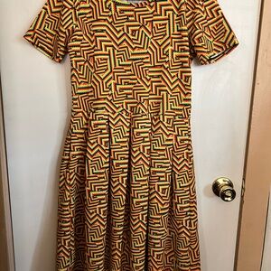 LuLa Roe Bright Colored Geometric Patterned Dress w/Pockets